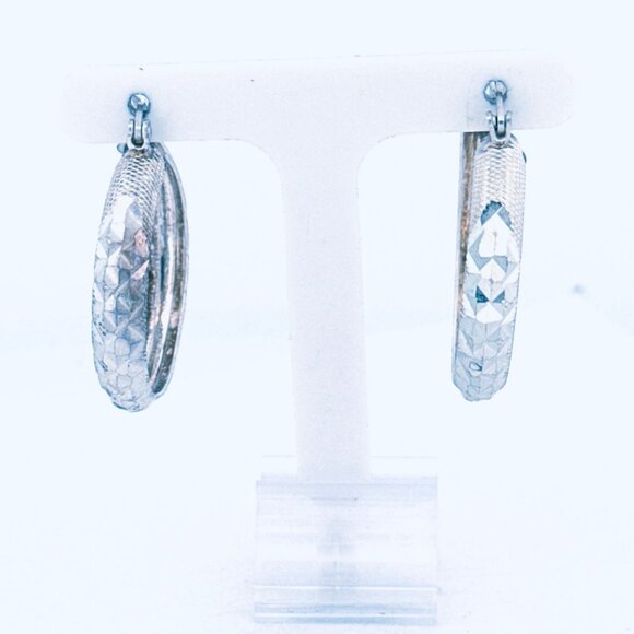 Estate Vintage Sterling Silver Diamond-Cut Hoop Earrings 4.37g Textured Design - Picture 1 of 12